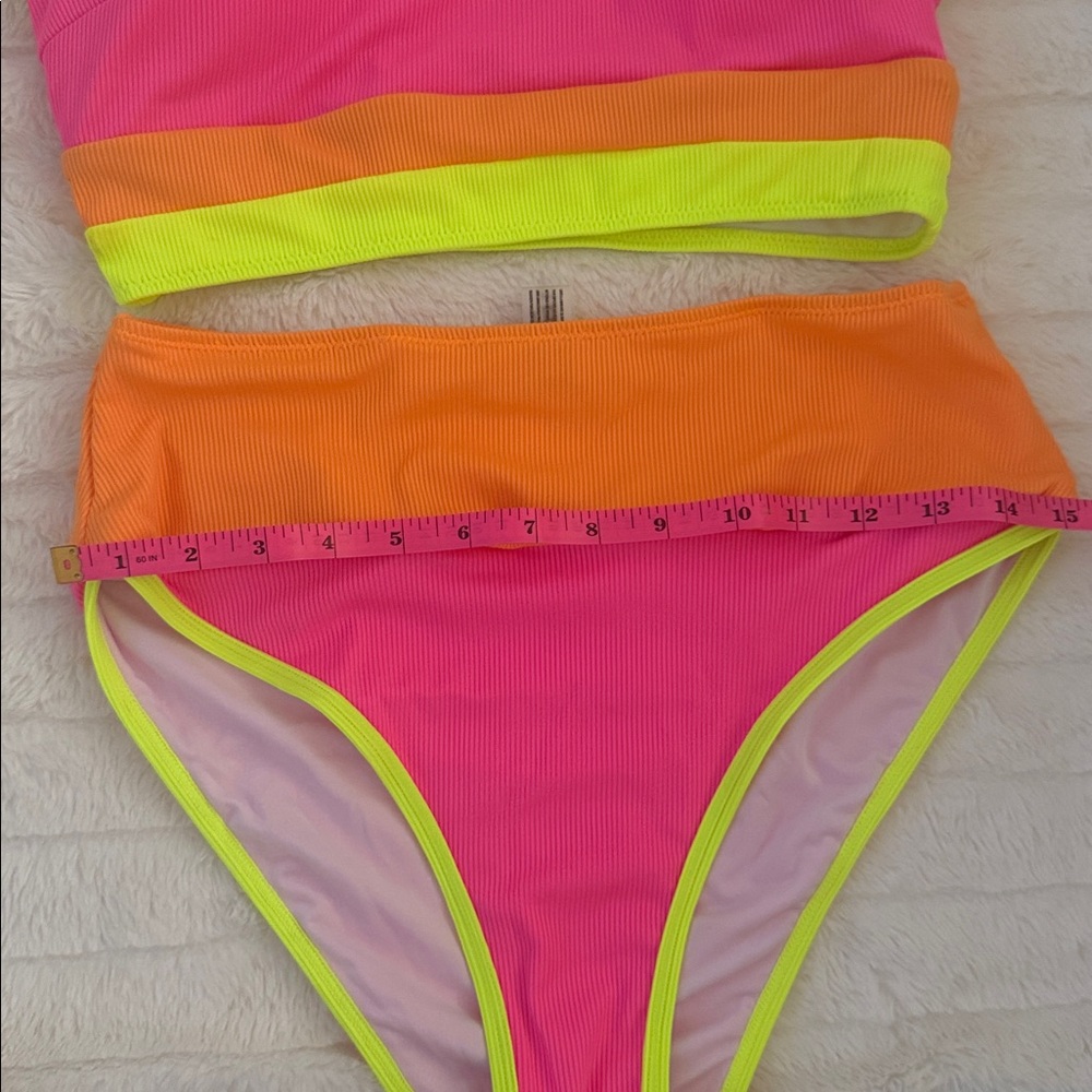 NWT colorblock Neon Pink and Yellow Bikini size Medium - Picture 7 of 7